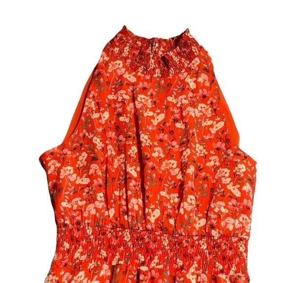 Sam Edelman Orange Floral Print Sleeveless Smocked Handkerchief Midi Dress 12 - Picture 2 of 8